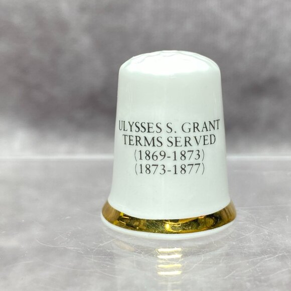Vintage Ulysses S. Grant Fine Bone China Thimble Portrait Gold Trim England - Picture 4 of 8